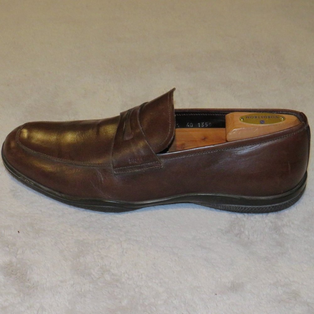 Prada Sport 1359 Brown Leather Rubber Sole Penny Loafers 9D - Picture 4 of 11